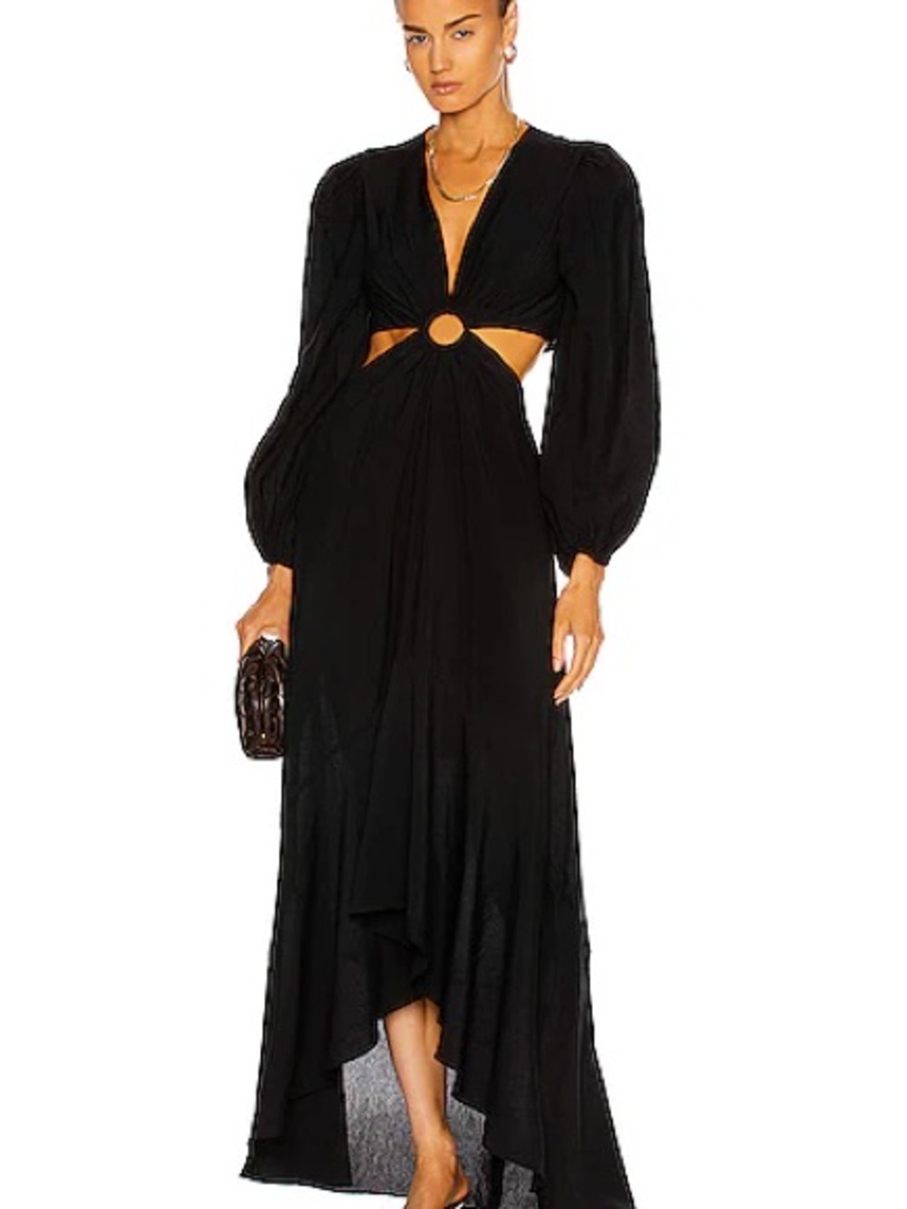 Jonathan Simkhai Black Jaelynn Cutout Ring Accent High-Low Maxi Dress